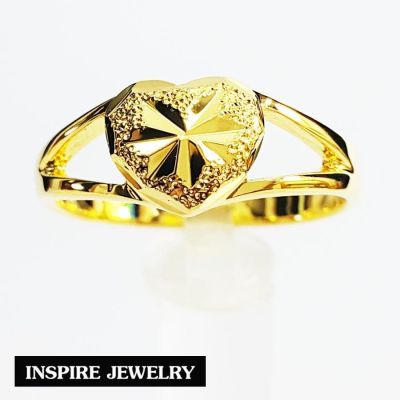 Inspire Jewelry ,แหวนทองตอกลายรููปหัวใจ  แบบร้านทอง  พร้อมถุงกำมะหยี่