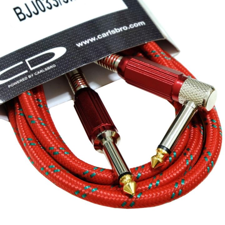 carlsbro-สายแจ็คกีตาร์-3-เมตร-แบบไนลอนถักสีแดง-หัวโลหะ-เส้นใหญ่-รุ่น-bjj033-3m-ที่รัดสาย-3m-guitar-cable