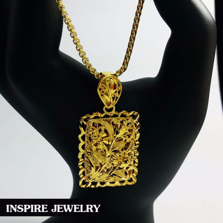 inspire-jewelry-สร้อยคอทองลายผ่าหวายยาว-18-นิ้ว-น้ำหนัก-8-กรัม-พร้อมจี้ขนาด-2-5x3cm
