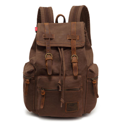 TOP☆Amart Vintage Backpack Mens Canvas Leather Backpack Rucksack Travel Bag(Coffee) - intl