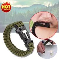 สายรัดข้อมือ เอาตัวรอด เชือกรัดข้อมือ สำหรับเดินป่า PARACORD พร้อมแท่งจุดไฟ+นกหวีด