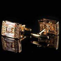 twilight  CUFF LINKS สี่เหลี่ยมทองประดับพลอยส้ม - รุ่น I1201