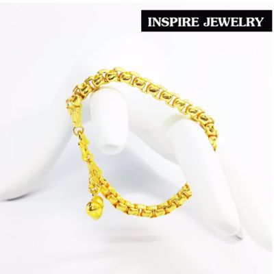Inspire Jewelry brand สร้อยข้อมือทองลายบล็อค  น้ำหนัก 36กรัม งานทองไมครอน ชุบเศษทองคำแท้ เส้นขนาด 3 บาท  18cm