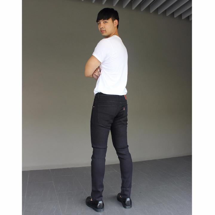 golden-zebra-jeans-กางเกงยีนส์ริมเเดงสีดำ-ผ้ายืดขาเดฟ