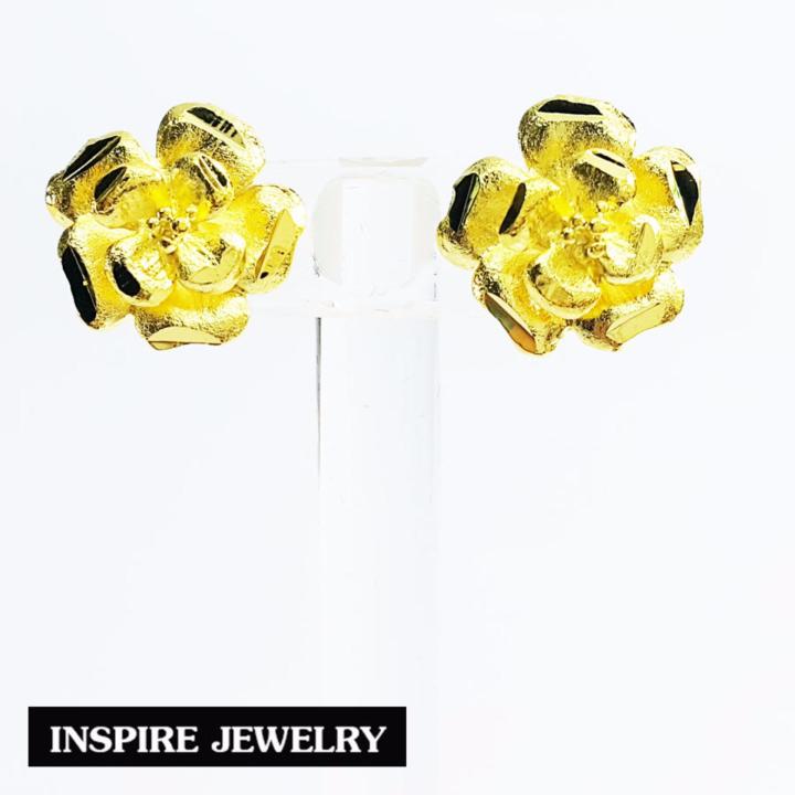 inspire-jewelry-ต่างหูรูปดอกไม้-หุ้มทองแท้-100-งานแบบร้านทองสวิส