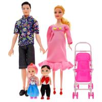 6 Pcs Mom Baby Dad Kids Dolls Set(Little girl little boy pregnant mother father trolley)