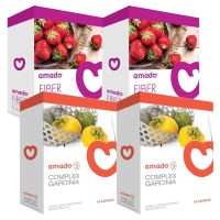 Amado S Garcinia อาหารเสริมควบคุมน้ำหนัก กล่องส้ม(10แคปซูลx 2กล่อง) + Amado Fiber Detox ดีท๊อกซ์ลำไส้ กล่องม่วง(5ซองx 2กล่อง)