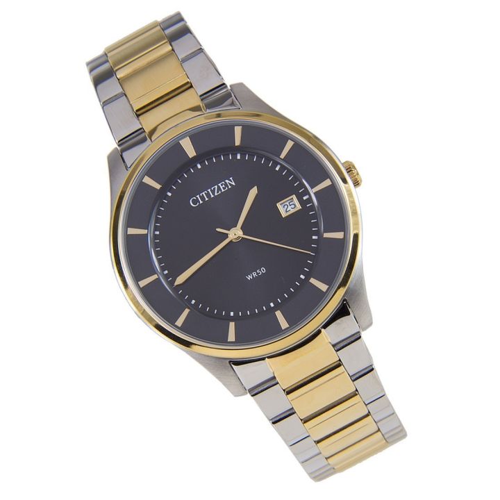 citizen-quartz-dress-watch-นาฬิกาข้อมือสุภาพบุรุษ-black-gold-stainless-strap-รุ่น-bd0048-55e