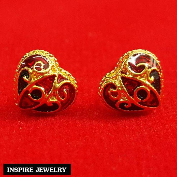 inspire-jewelry-ต่างหูทองรูปหัวใจ-ลงยาแดง-หุ้มทองแท้100-24k-สวยหรู-พร้อมถุงกำมะหยี่