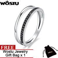 WOSTU  Fashion 100% 925 Sterling Silver 3 Color Black &amp; White Movement Stackable Rings For Women Luxury S925 Jewelry ZBSCR082