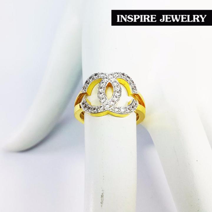 inspire-jewelry-แหวนเพชรสวิส-ฝังล็อค-งานจิวเวลลี่-ตัวเรือนขึ้นด้วยทองเหลืองนอก-ชุบทองแท้-100-24k