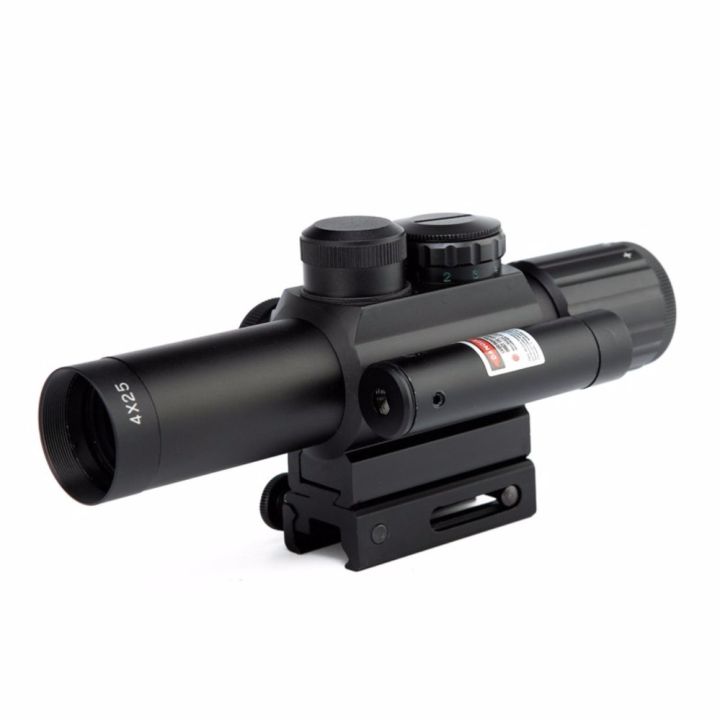 เลนส์ติดลำกล้องปืน-ขนาด-4x25-m6-พร้อมเลเซอร์สำหรับชี้เป้า-ขนาด-5-mw-สีแดง-เพิ่มความแม่นยำในการเล็ง