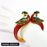 Inspire Jewelry , กำไลนกยูง งานลงยาคุณภาพ สีแดง ตัวเรือนหุ้มทองแท้ 24K นำโชค เสริมดวง สวยหรู พร้อมกล่องกำไลหรู