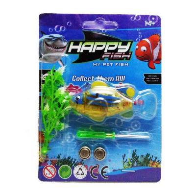 หุ่นยนต์ปลาสวยงาม ว่ายน้ำอัตโนมัติ Happy Fish Robot Toy Automatic swimming ลาย เหลืองใสพาดน้ำเงินแถบสาม Yellow Transparent Stripe 3 Blue Bar