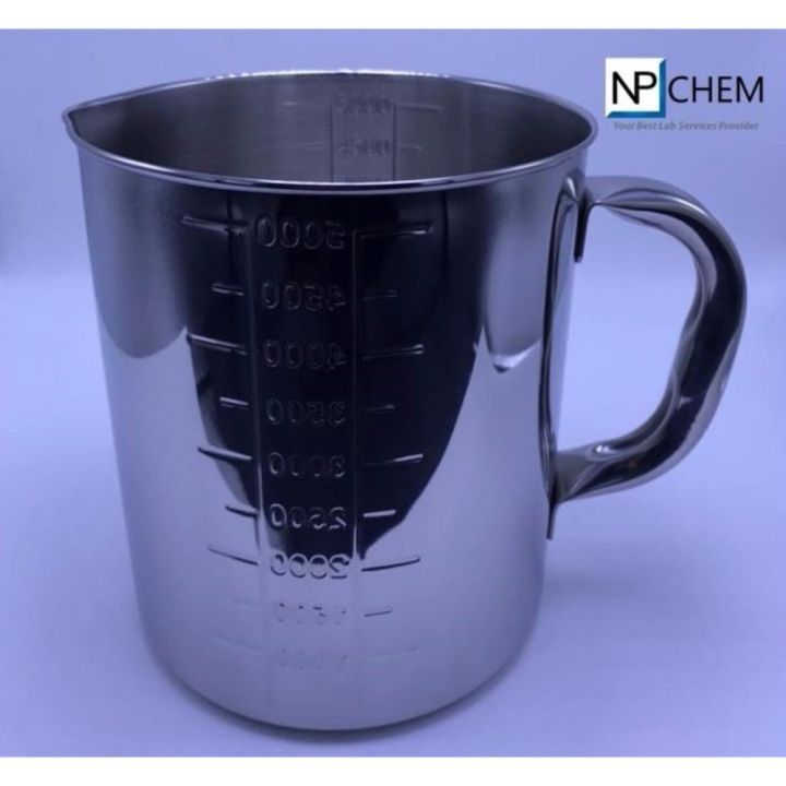 Magnate ถ้วยตวงสแตนเลส ,กระบอกตวง หรือ บีกเกอร์ มีหูจับ (Cylinder, Beaker with handle), ขนาด 5000 ml (5 ลิตร)