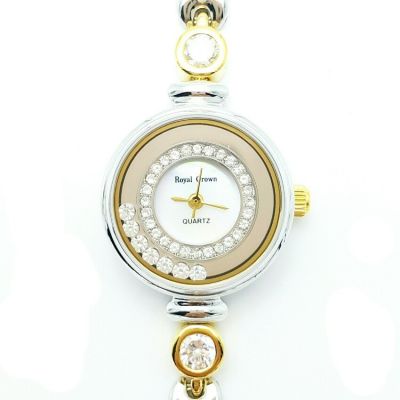 Royal Crown นาฬิกาข้อมือผู้หญิง สายสแตนเลสอย่างดี ชุบทอง รุ่น 6402-SSL (Silver/Gold)
