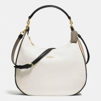 Coach Hobo in Geometric Colorblock Polished Pebble Leather #Imitation Gold/Chalk Fog