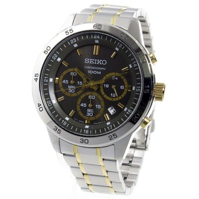 SEIKO Neo Sport นาฬิกาข้อมือผู้ชาย Chronograph สีเงิน/สีทองหน้าปัดสีเทา สายสแตนเลส 2กษัตริย์ รุ่น SKS525P1