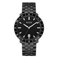 BULOVA Accutron-ll MoonView Quartz Mens Watch รุ่น 98B218 - Stainless Steel Watch (Black)