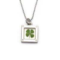 Stainless Steel Real Four Leaf Clover Good Luck Heart จี้ใบโคลเวอร์สัญาลักษณ์แห่งความโชคดี มาพร้อมสร้อยสแตนเลส ปรับความยาวได้ 16-18 นิ้ว