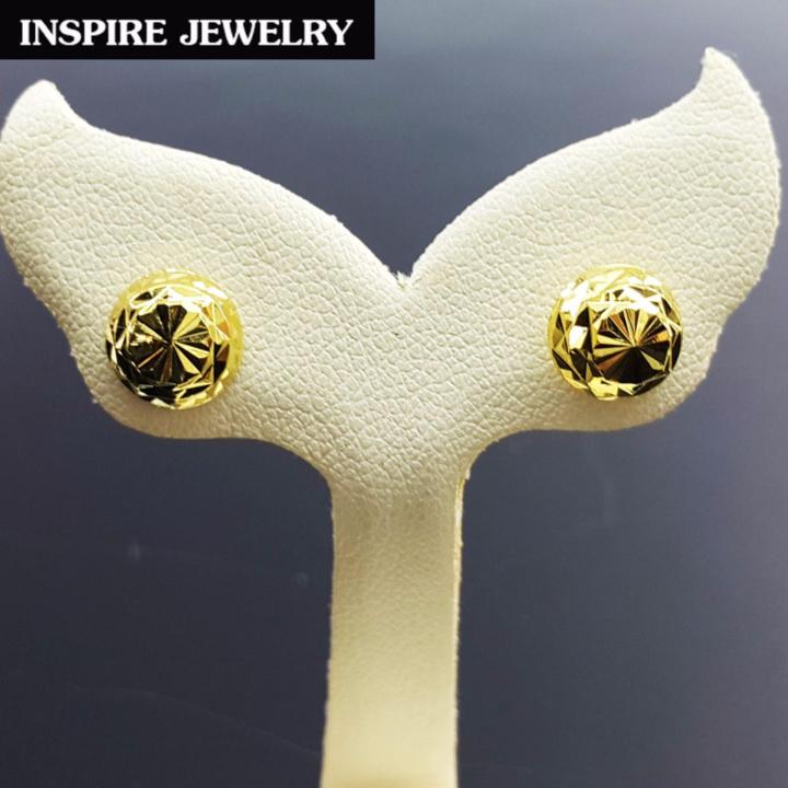 inspire-jewelry-microns-gold-24k-gold-plated-earrings-ต่างหูทองตอกลายแบบร้านทอง-งานจิวเวลลี่-ทองไมครอน-หุ้มทองแท้-100-24k-สวยหรู-ขนาด8minx8min-พร้อมถุงกำมะหยี่
