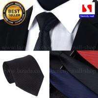 Siamcity mall เนคไท ผ้าอย่างดี หน้ากว้าง 3 นิ้ว (8 cm.) สีดำ พื้นลายนูน necktie 3 inch wide black