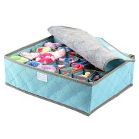 Tmall Clothing Storage Bag Organizer 24 lattice กล่องเก็บเศษผ้าขนาดเล็ก(Blue)