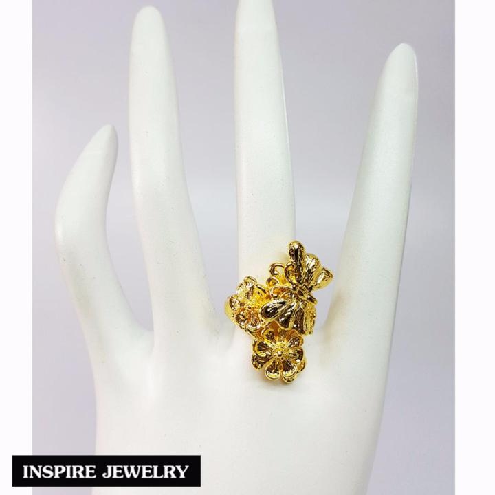 inspire-jewelry-แหวนทอง-รูปผีเสื้อและดอกไม้-ตัวเรือนหุ้มทองแท้-100-24k-สวยหรู