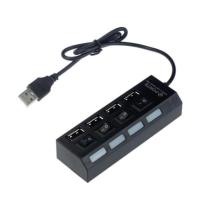 USB 2.0 4 Port Power On/Off Switch LED Hub for PC Laptop Notebook (สีดำ)