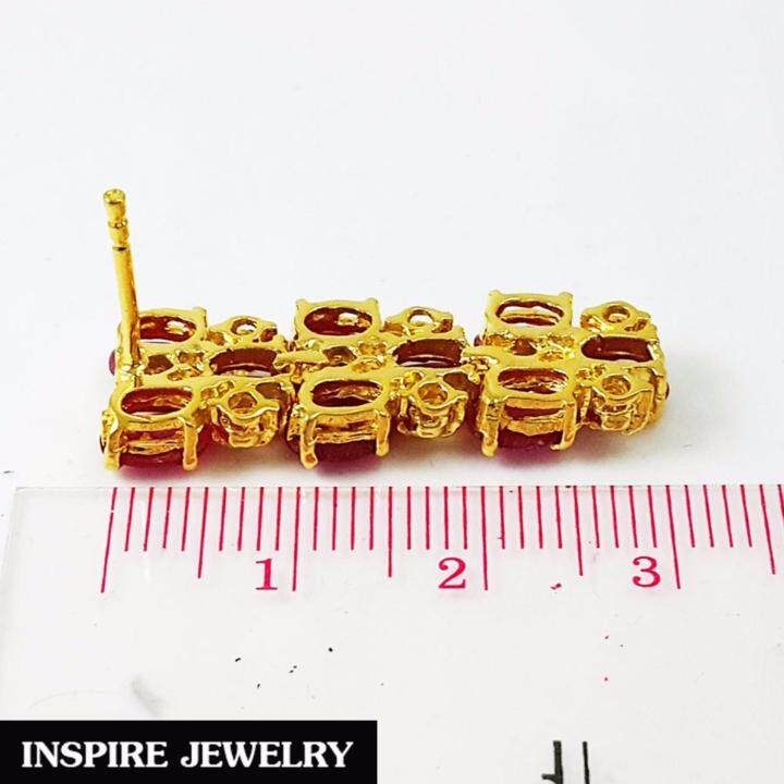 inspire-jewelry-ต่างหูพลอยทับทิมชาตั้มฝังเพชรสวิส-ฝังหนามเตย-หุ้มทองแท้-100-or-gold-plated-diamond-cloning