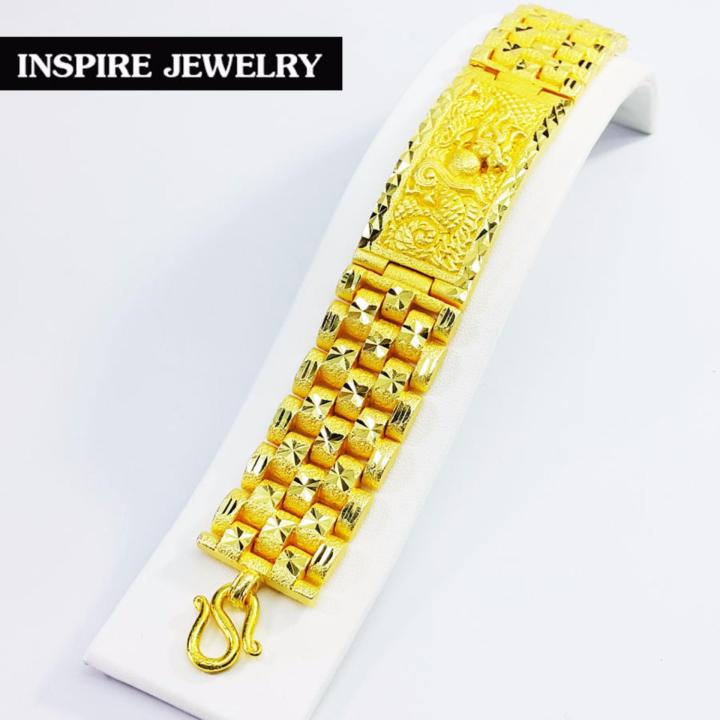 inspire-jewelry-สร้อยข้อมือทองลายมังกร-น้ำหนัก-88กรัม-งานทองไมครอน-ชุบเศษทองคำแท้-ยาว-18-5x2-5cm