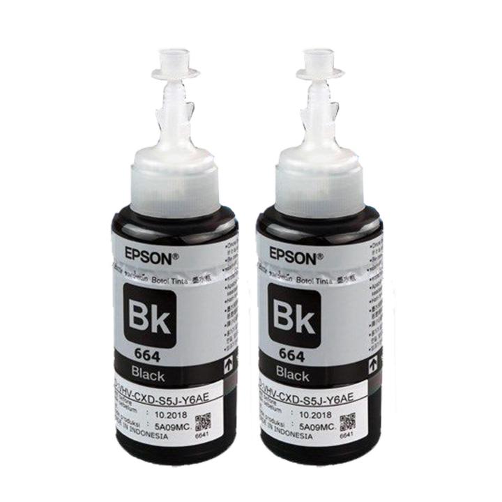 Epson T664100 BK หมึกแท้ สีดำจำนวน 2ชิ้น ***ไม่มีกล่อง*** ใช้กับพริ้นเตอร์อิงค์เจ็ท เอปสัน L100/ 110/ 120/ 200/ 210/ 220/ 300/ 310/ 350/ 355/ 360/ 365/ 380/ 385/ 455/ 485/ 550/ 555/ 565/ 1300 (Tank)