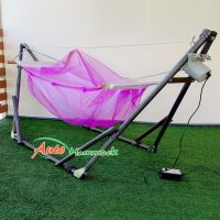 Auto Hammock เปลนอนเด็กไกวอัตโนมัติแบบพับได้ขนาดกลาง(M)สไตล์ผ้าเปลมีมุ้งสีม่วง