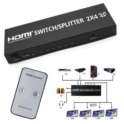 HDMI 4K*2K 1080P 3D 2x4 Matrix HDMI Video Switch Splitter Amplifier 1.4a Full HD w/ Remote