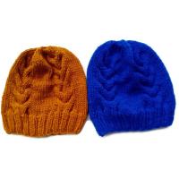 Handmade หมวกถักไหมพรมสีน้ำเงินเข้มและสีจีวรพระ ลาย02