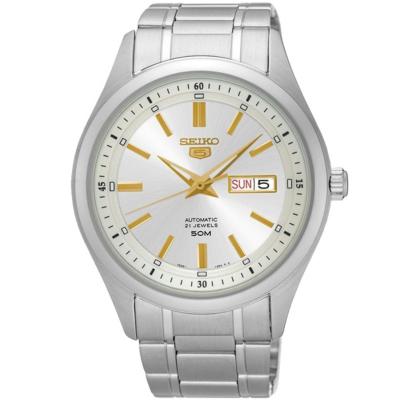 SEIKO 5 Jumbo Size Automatic Mens Watch สายสแตนเลส รุ่น SNKN87K1 - สีเงิน/ สีขาว