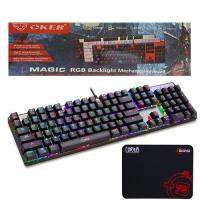 [ส่งเร็วพิเศษ!] OKER Magic RGB Backlight Mechanical Keyboard Blue Switch รุ่น K84 (สีดำ) Free Signo MOUSE PAD E-Sport MT-310