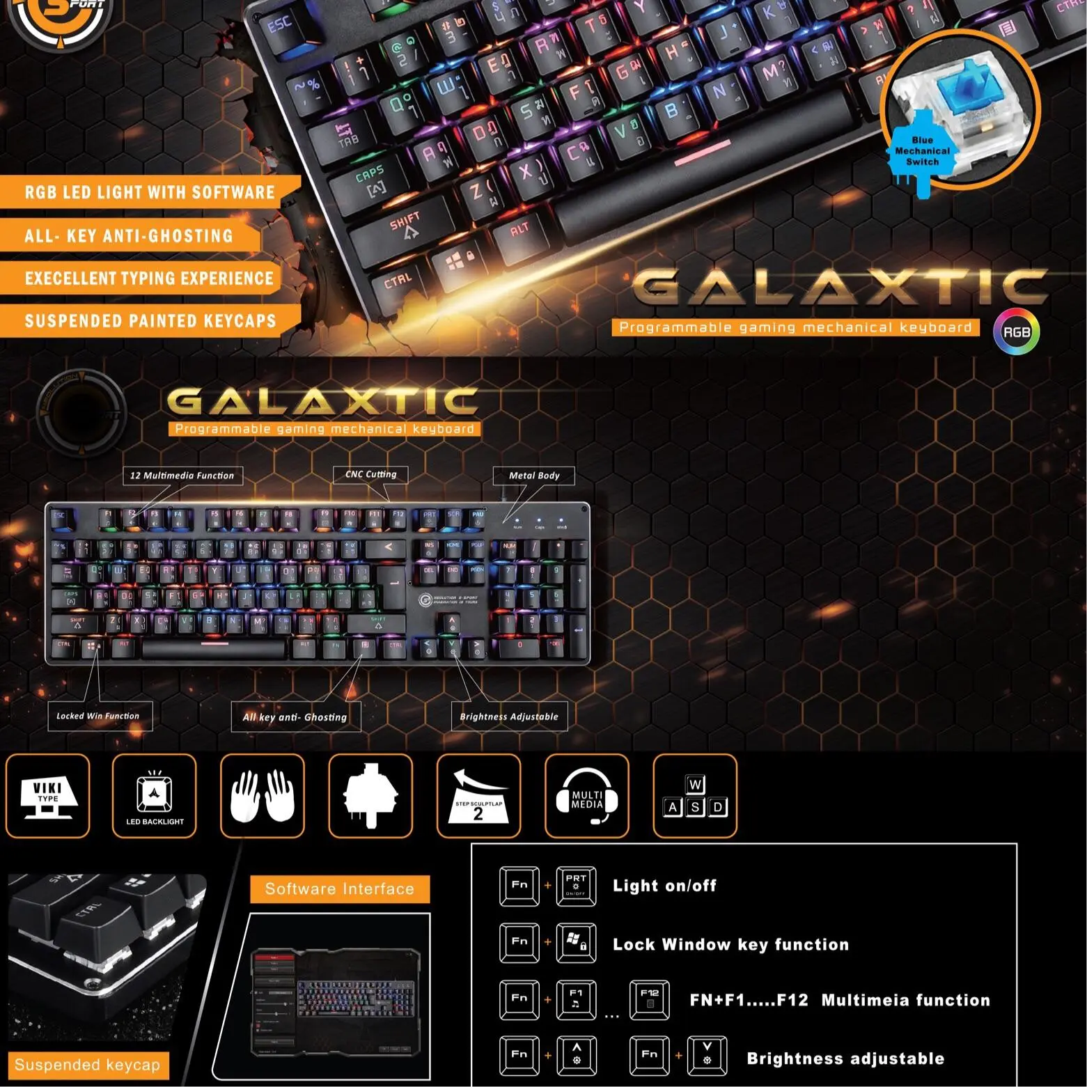 Neolution ESport Gaming Keyboard New Galaxtic ประกันศูนย์ 1ปี ดำ One