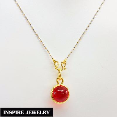 Inspire Jewelry ,ชุดเซ็ท สร้อยคอทอง และจี้เพชรพญานาค มณีใต้น้ำ สีแดง เรียบหรู นำโชค เสริมดวง พร้อมกล่องทอง