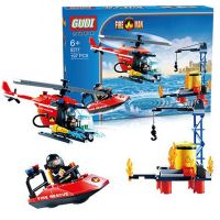 ProudNada Toysของเล่นเด็กตัวต่อเลโก้คอปเตอร์หน่วยกู้ภัยGUDI FIRE MAN SEA RESCUE 9211 197 PCS