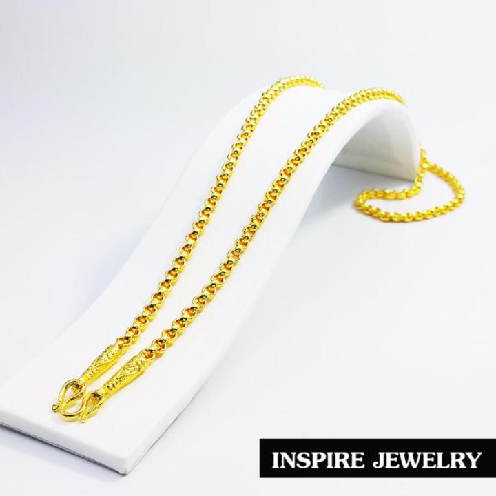 inspire-jewelry-สร้อยคอทองลายบล็อคตอกลาย-จิกเพชร-งานปราณีตแบบร้านทอง-น้ำหนัก-1-บาทกว่า-ชุบเศษทองคำแท้-ยาว-24-นิ้ว-สวมคอได้-หนัก-30-กรัม