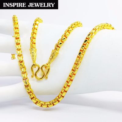 Inspire Jewelry สร้อยคอทองลายบล็อกเหลี่ยม ตอกลาย ทำซาติน  งานทองไมครอน ชุบเศษทองคำแท้ ยาว 20นิ้ว หรือ 24นิ้ว เส้นใดเส้นหนึ่งเลือกที่เมนู (3 บาท)