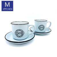 M Kitchen ชุดถ้วยกาแฟเซรามิกพร้อมจานรอง 4ชิ้น/2ที่ สีฟ้า