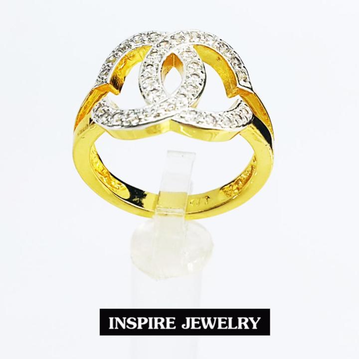 inspire-jewelry-แหวนเพชรสวิส-ฝังล็อค-งานจิวเวลลี่-ตัวเรือนขึ้นด้วยทองเหลืองนอก-ชุบทองแท้-100-24k