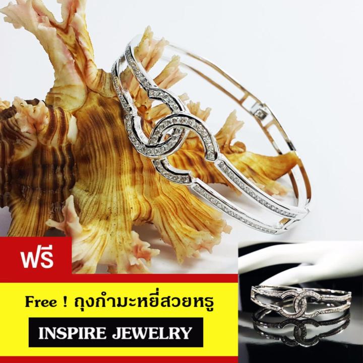 inspire-jewelry-กำไลฝังเพชรสวิส-งานจิวเวลลี่-white-gold-plated-diamond-clonning