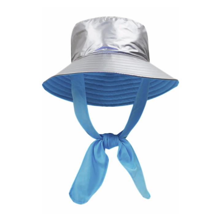หมวกปีกรอบกันยูวีพร้อมผ้าผูกคาง-สีฟ้า