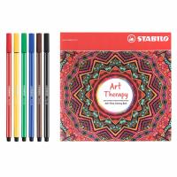STABILO สตาบิโล ปากกา Pen 68 ปากกาสีหมึกน้ำ Fibre-Tip Pen ชุด 6 สี + STABILO Art Therapy สมุดระบายสี 1 เล่ม