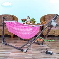 Auto Hammock เปลนอนเด็กไกวอัตโนมัติแบบพับได้ขนาดกลาง(M)สไตล์ผ้าเปลมีมุ้งสีชมพู