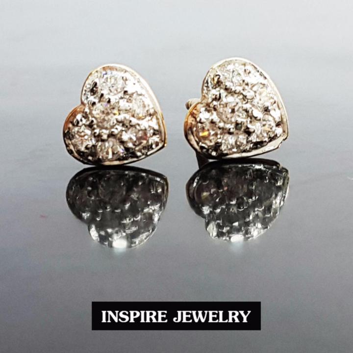 inspire-jewelry-ต่างหูฝังเพชรสวิส-รูปหัวใจ-งานจิวเวลลี่-ฝังจิกไข่ปลา