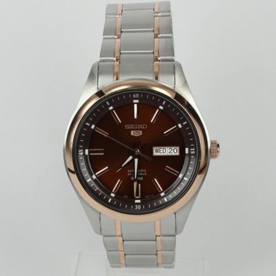 SEIKO 5 Jumbo Size Automatic Mens Watch สายสแตนเลส 2กษัตริย์ รุ่น SNKN94K1 - สีPinkgold / สีน้ำตาล